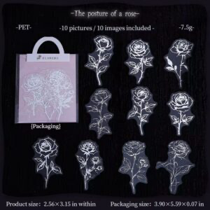 [6561-PINK] 10 Stickers/Pack Silver Flowers stickers - ستيكرز زهور فضية لامعة (وردي)
