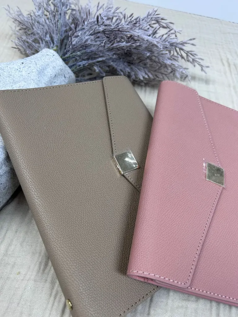 [1241-PINK] Magnetic Closure Leather Binder - مجلد من الجلد بغلق مغناطيسي (Pink)