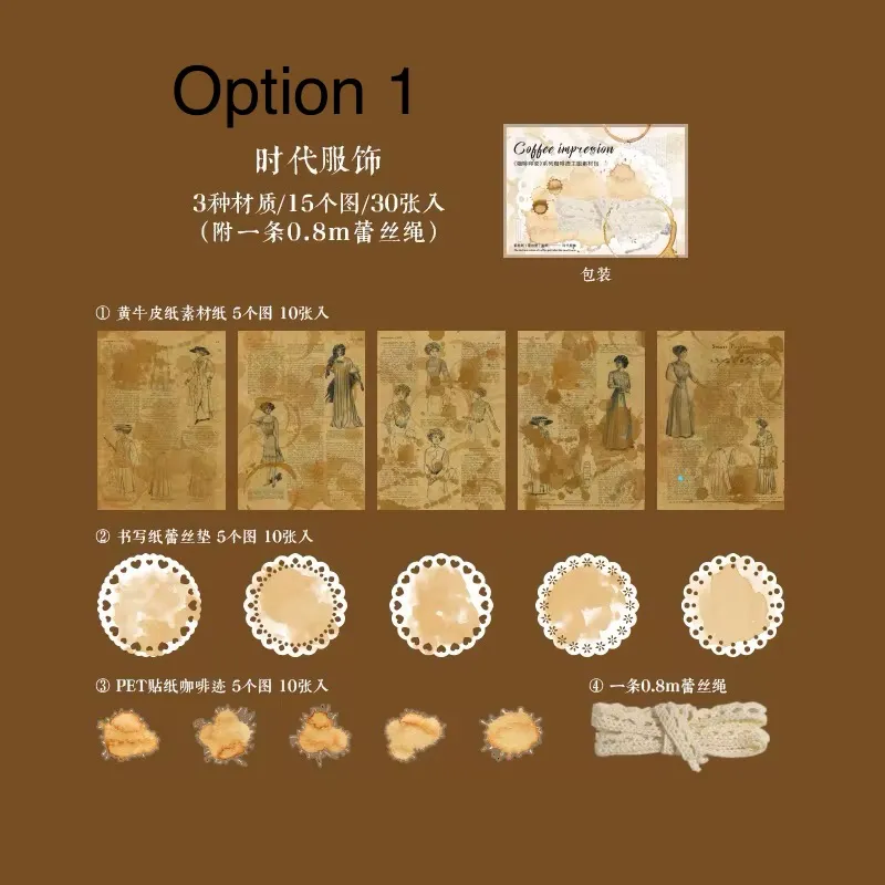 [6490-ONE] 30 Sheets/Pack Coffee Stain Craft Paper - ورق كرافت بقع قهوة (Option 1)